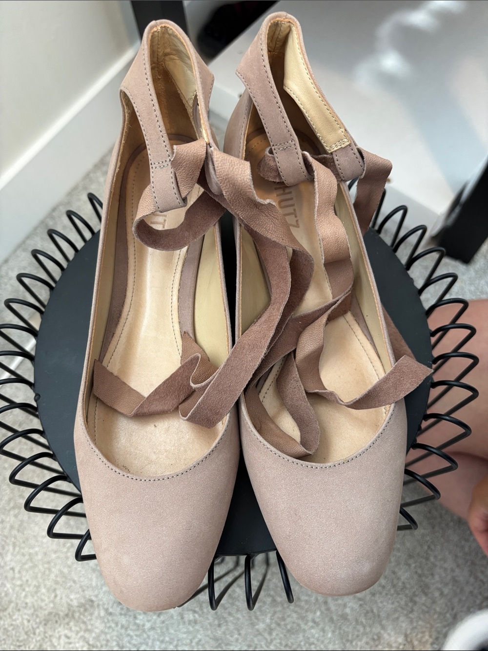SCHUTZ Blush Suede Ankle-Tie Ballet Flats
